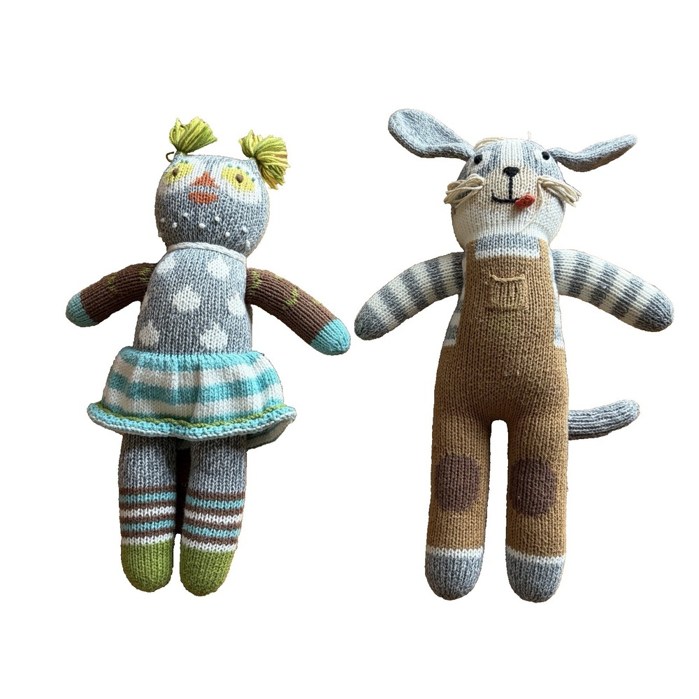 Lot of 2 Blabla Kids Wink The Barn Owl & Toutou Dog 14" Knitted Plush Peru Made
